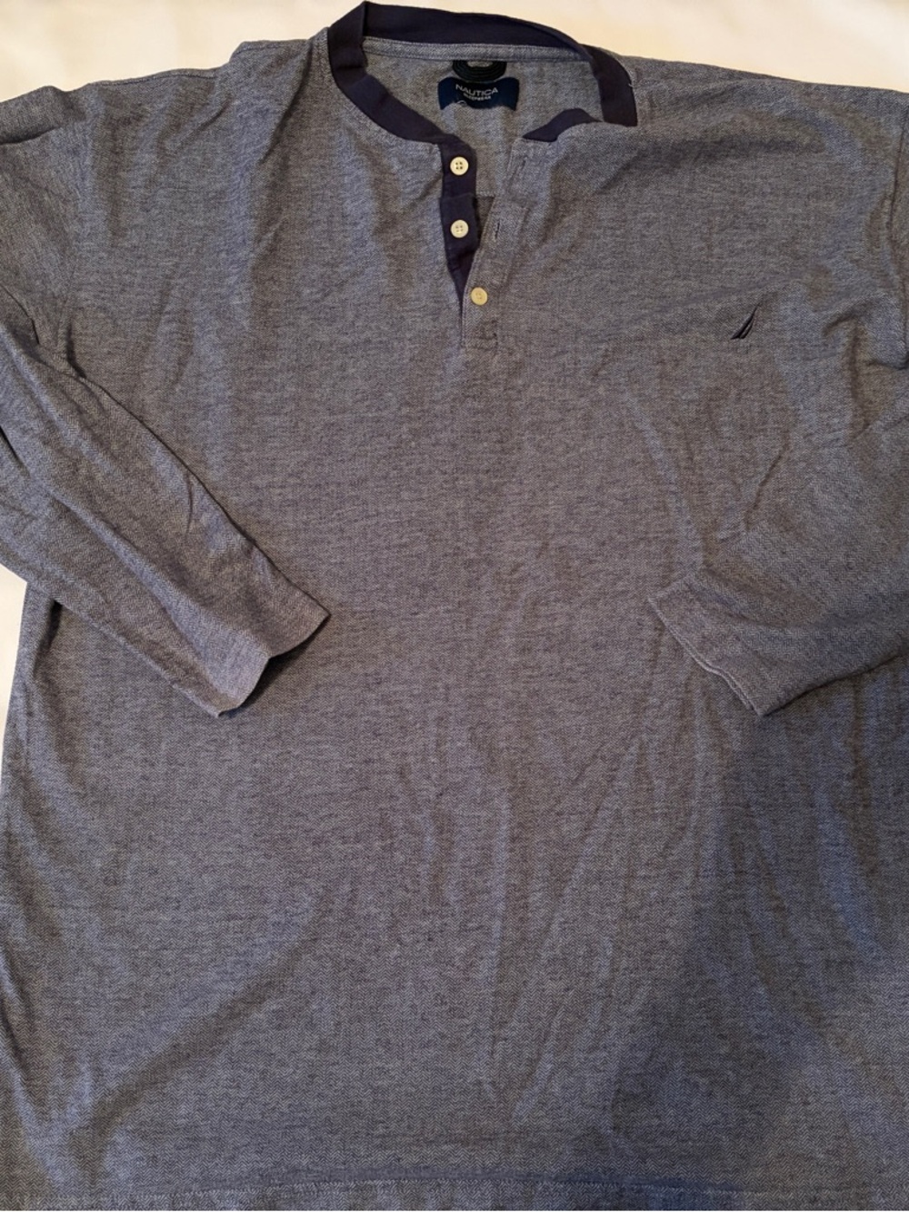 Nautica Men's Heather Gray Long Sleeve Henley with Navy Trim